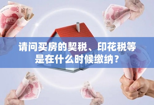 请问买房的契税、印花税等是在什么时候缴纳？