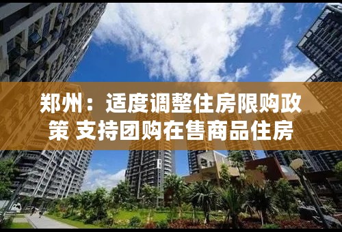 郑州：适度调整住房限购政策 支持团购在售商品住房