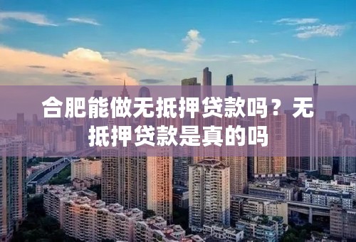 合肥能做无抵押贷款吗？无抵押贷款是真的吗