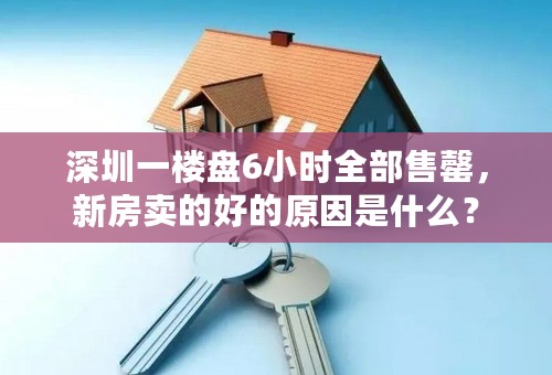 深圳一楼盘6小时全部售罄，新房卖的好的原因是什么？